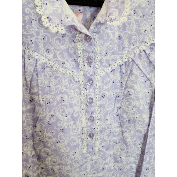 Casual Night Nightgown Women's Large Purple Floral 100% Cotton Lace Trim NWT - Picture 2 of 8